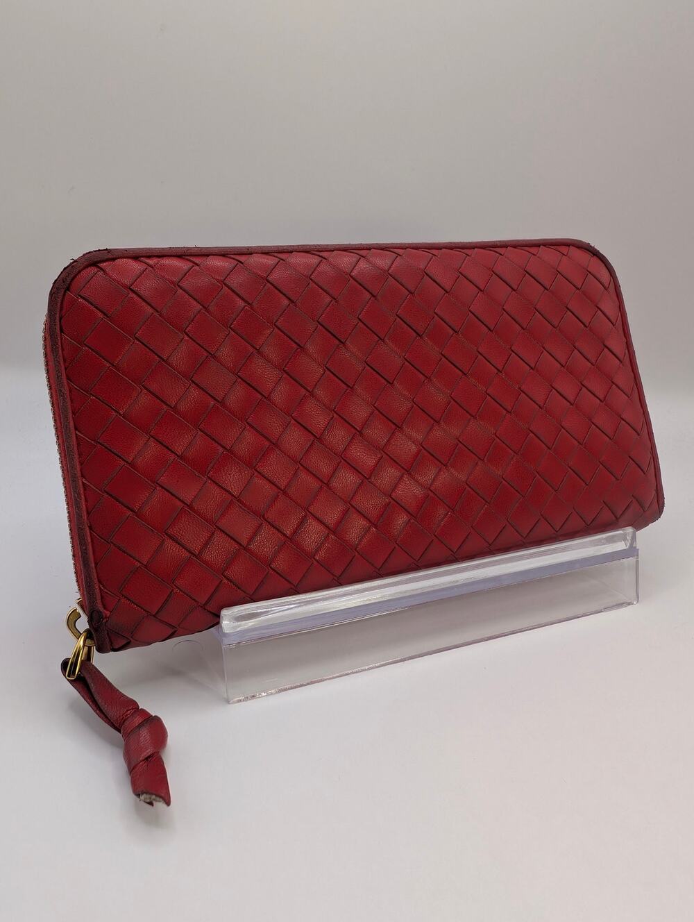 Authentic Bottega Veneta Red Intrecciato Long Zippy Wallet